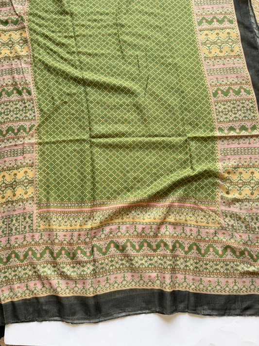 Mehndi green printed lawn hijab breathable lightweight Tarkashi scarf for everyday wear