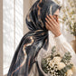 Aynn Alif Midnight Gold Marble printed sheen silk hijab in black and charcoal with gold marble detailing