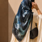 Midnight Mist black square chiffon georgette hijab with abstract blue, sage and grey print by Aynn Alif Pakistan
