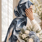 Aynn Alif Midnight Waves printed sheen silk hijab in navy blue, powder blue and white abstract print