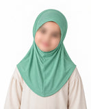 Mint green kids jersey hijab scarf for girls age 5-9 years in Pakistan with soft breathable jersey fabric and modest coverage.