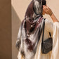 Mocha plum abstract square chiffon georgette hijab in burgundy, brown, charcoal, grey and ivory by Aynn Alif Pakistan