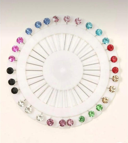 Multi stones studded pinwheel hijab pins with 30 colourful embellished scarf pins for secure hijab wear.