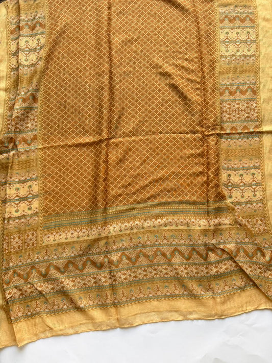 Mustard printed lawn Tarkashi hijab breathable lightweight fabric