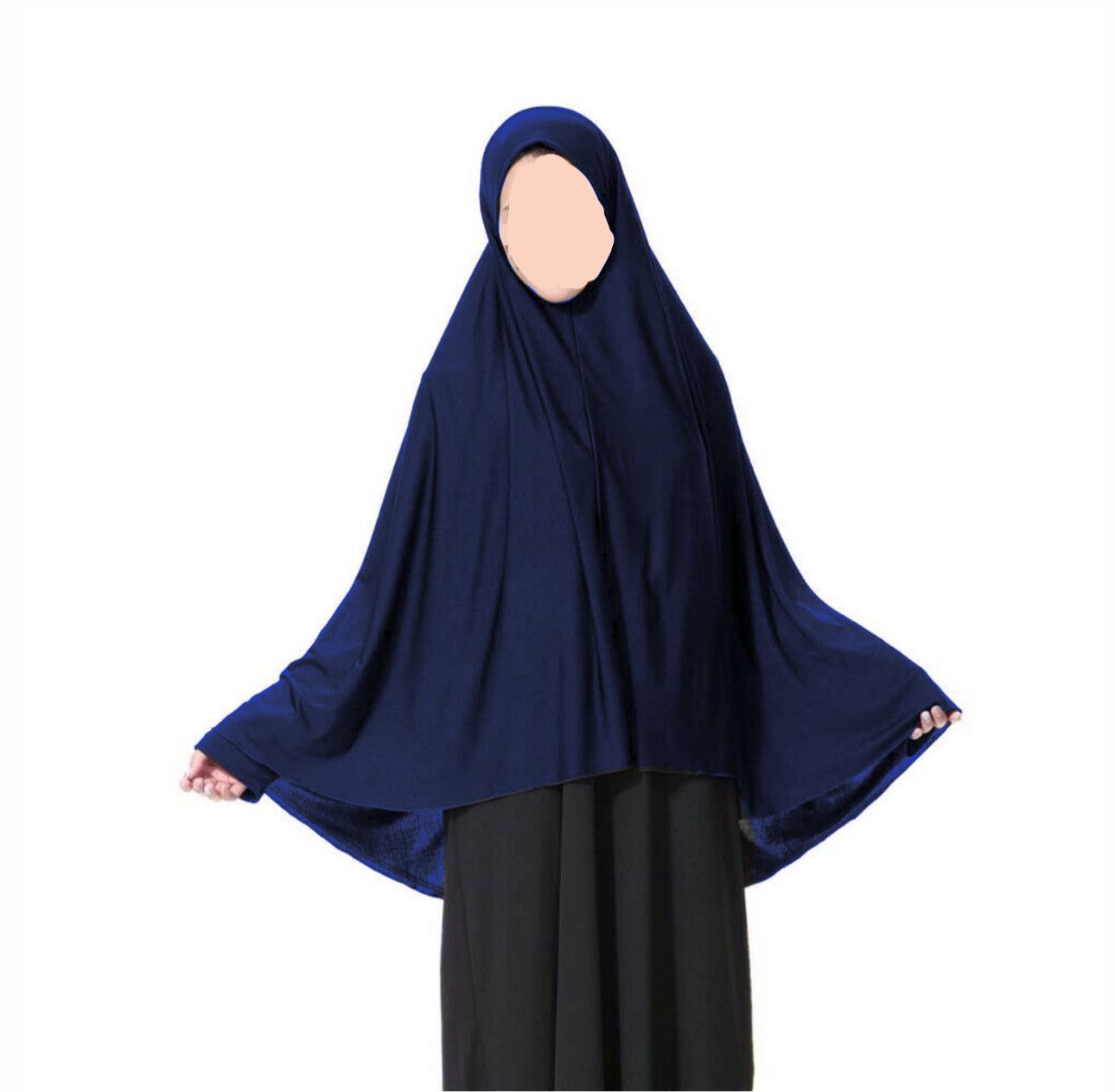 Navy blue teen khimar jersey prayer scarf anti slip modest hijab