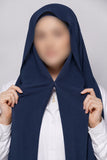 Navy blue instant chiffon georgette hijab with attached tube band and built-in magnet for easy everyday styling