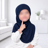 Navy blue kids jersey scarf for girls aged 5–9 years, made with soft, breathable and comfortable jersey fabric.