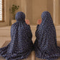 Sapphire Bloom Mother & Daughter Matching Namaz Chaadar Set in navy blue floral lawn fabric with adjustable fit and wudu-friendly elastic sleeves.