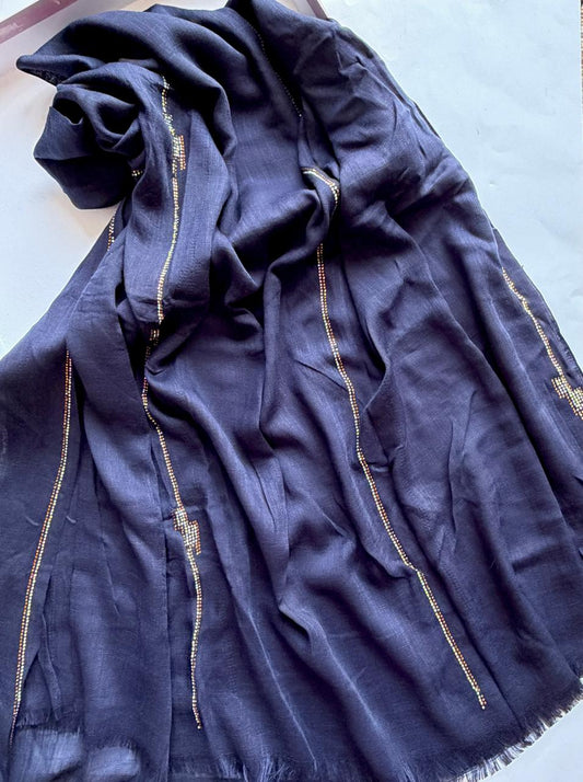 Navy blue Turkish lawn hijab with lining and crystal detail elegant breathable modest scarf