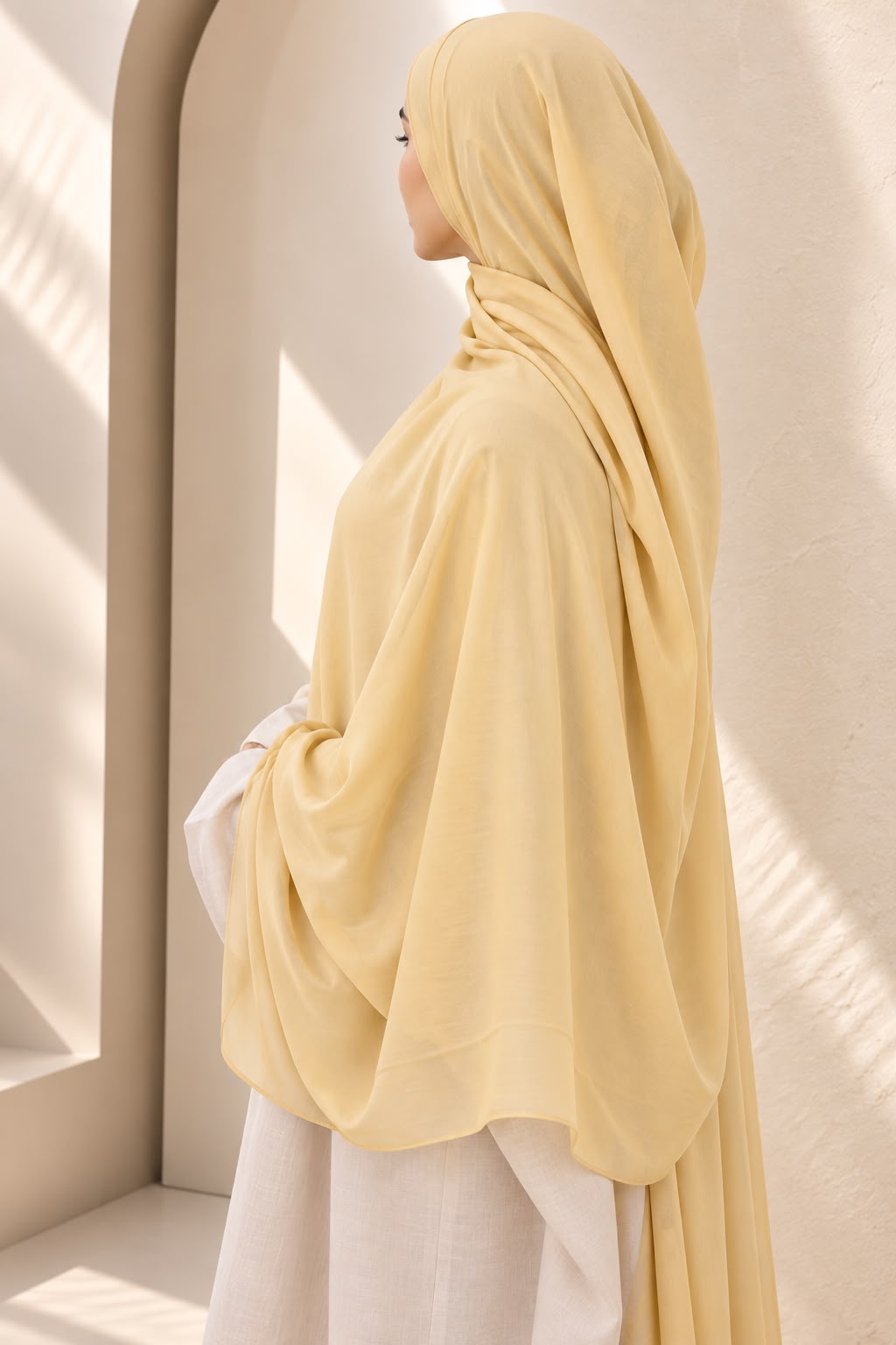Pale peach extra-large modal hijab by Aynn Alif featuring soft, breathable fabric with a delicate texture and elegant 