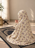 Aynn Alif pastel yellow floral Kids Namaz Chaadar in soft lawn fabric with elastic sleeves and under-chin fit, designed for comfortable Salah ages 5–9.