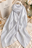 Pearl silver double tone sheen silk scarf with a luminous finish, smooth texture and elegant flowy drape by Aynn Alif.