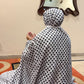 Pearl white namaz chaadar with black rings by Aynn Alif Pakistan featuring elastic sleeves, elastic headband, wudu-friendly design, breathable fabric, and full coverage prayer wear for women.