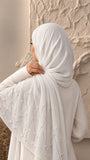 Pearl white chiffon georgette hijab with delicate silver stones and pearl embellishments