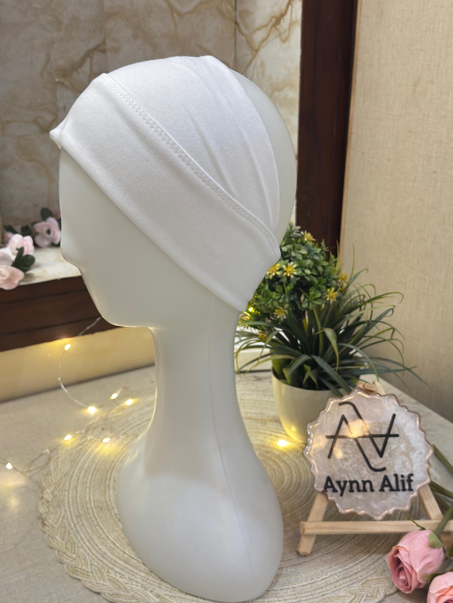 White tube underscarf band stretchable hijab base