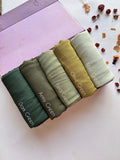 Aynn Alif Plain Modal Lawn Hijab Collection featuring Dark Green, Army Green, Pista Green, Olive Green and Pastel Green shades