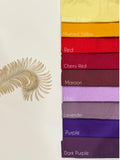 Plain tube underscarf bands in pastel yellow, mustard yellow, red, cherry red, maroon, lilac, lavender, purple and dark purple shades for hijab undercap use.
