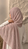 Powder pink chiffon georgette hijab with delicate stone and pearl embellishments