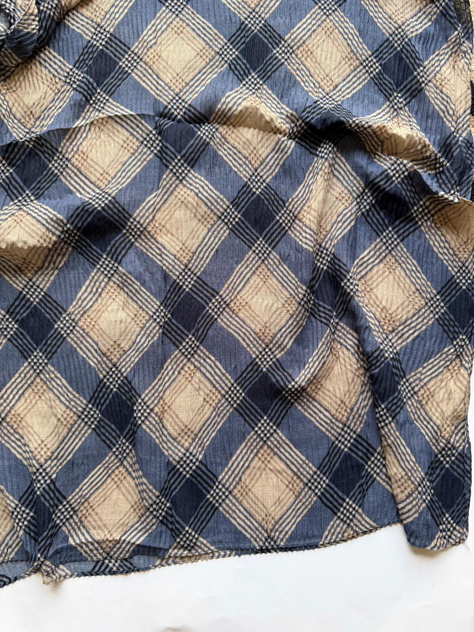 midnight blue printed lawn pleated hijab breathable lightweight scarf