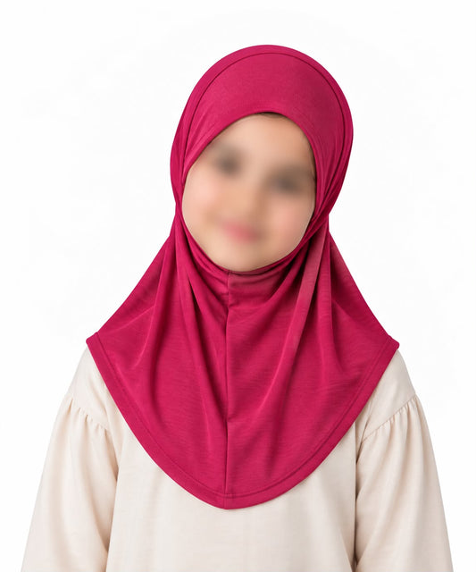 Raspberry pink kids jersey hijab scarf for girls age 5-9 years in Pakistan with breathable jersey fabric and modest coverage.