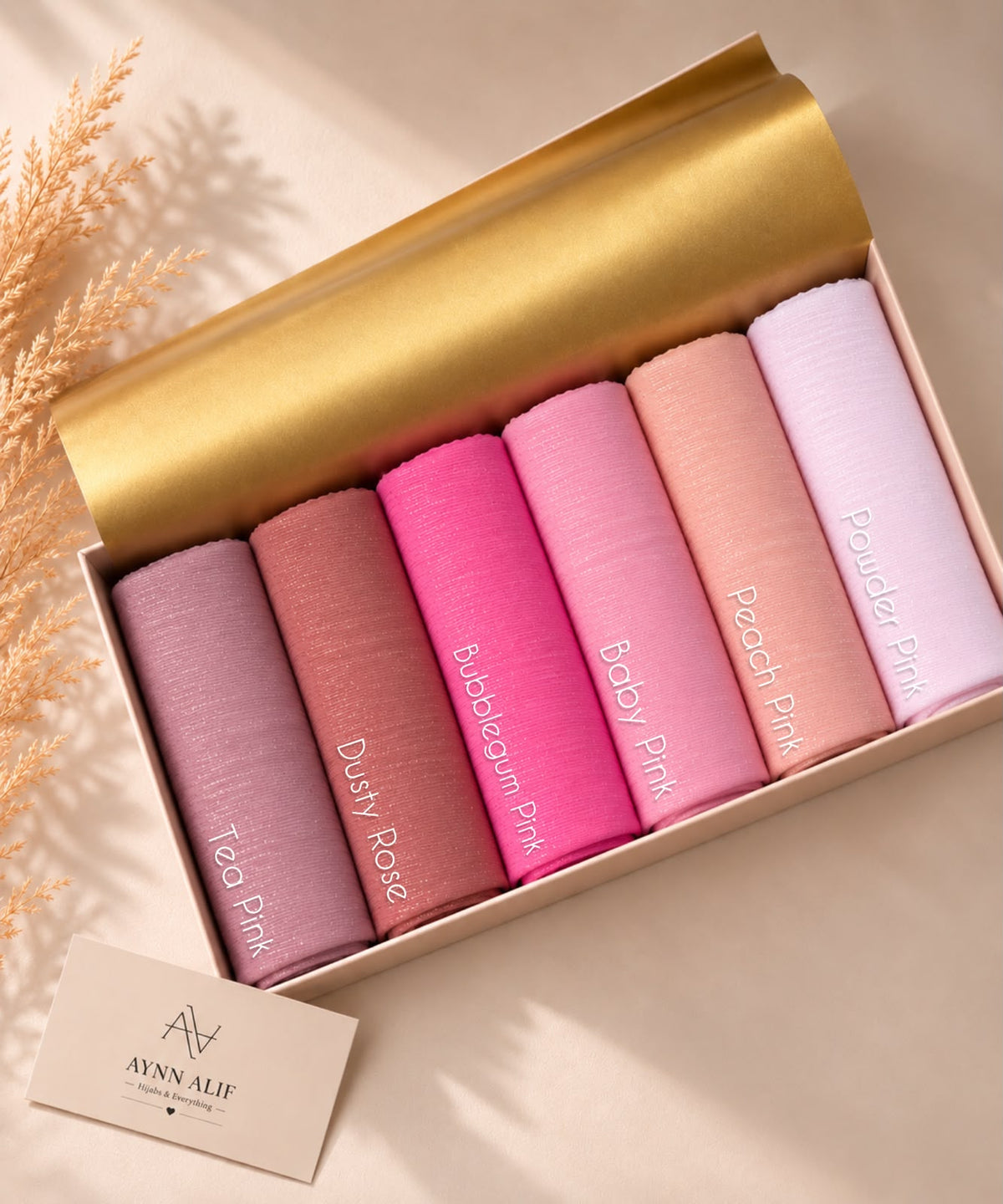 Chiffon Zari Hijab collection in Tea Pink, Dusty Rose, Bubblegum Pink, Baby Pink, Peach Pink and Powder Pink