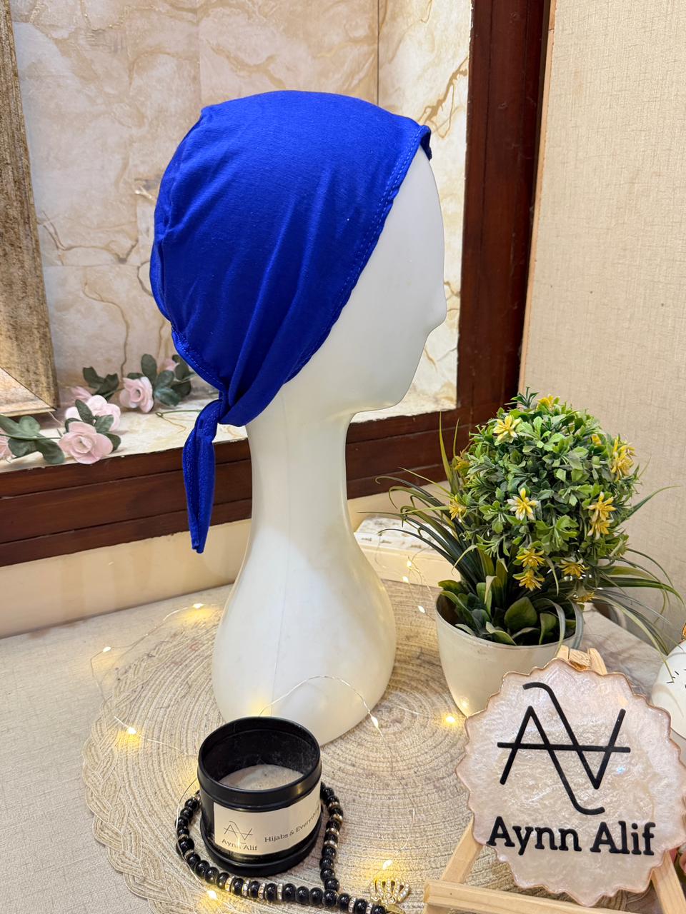 Royal blue hijab undercap tie back breathable underscarf by Aynn Alif