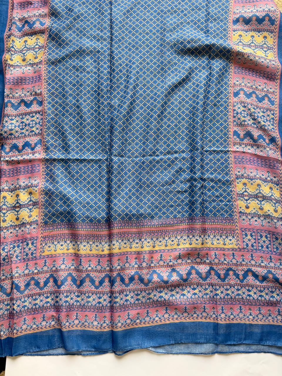 Royal blue hijab with pink border printed lawn breathable scarf
