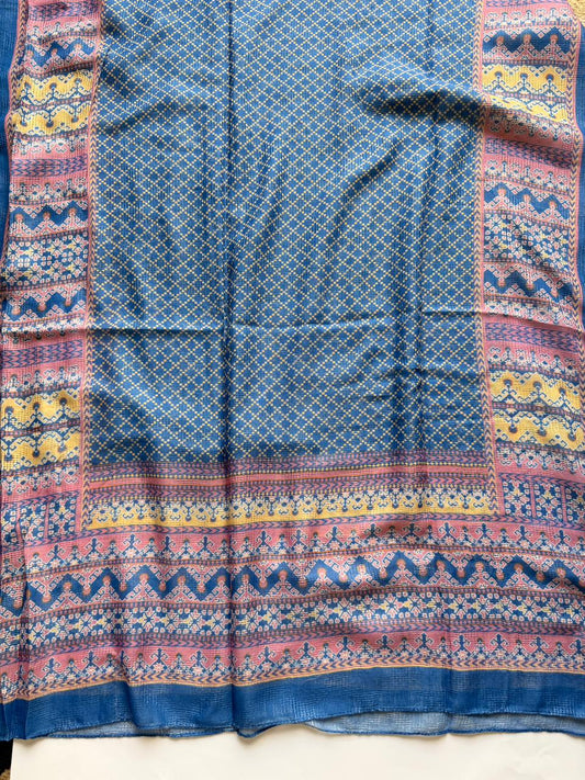 Royal blue hijab with pink border printed lawn breathable scarf