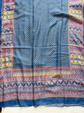 Royal blue hijab with pink border printed lawn breathable scarf