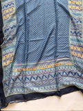 Deep blue hijab with yellow cyan border printed lawn breathable fabric