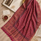 Aynn Alif Kashmiri Kani mini shawl in ruby rose and antique rust with intricate ornamental patterns and decorative borders, styled as a versatile shawl, wrap, or scarf.