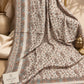 Rust green Kashmiri Kani shawl with an ivory base, intricate rust and sage green paisley motifs, floral prints and decorative borders by Aynn Alif Pakistan