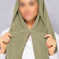 Sage green instant chiffon georgette hijab with attached tube band and built-in magnet for easy and effortless styling.