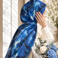 Aynn Alif Sapphire Waves printed sheen silk hijab in royal blue, sapphire, aqua and navy abstract wave pattern