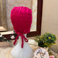 Shocking Pink ruched tie back hijab cap made from soft breathable jersey with full head coverage and adjustable tie-back by Aynn Alif.