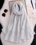 Silver grey cotton silk hijab with embroidered organza border.