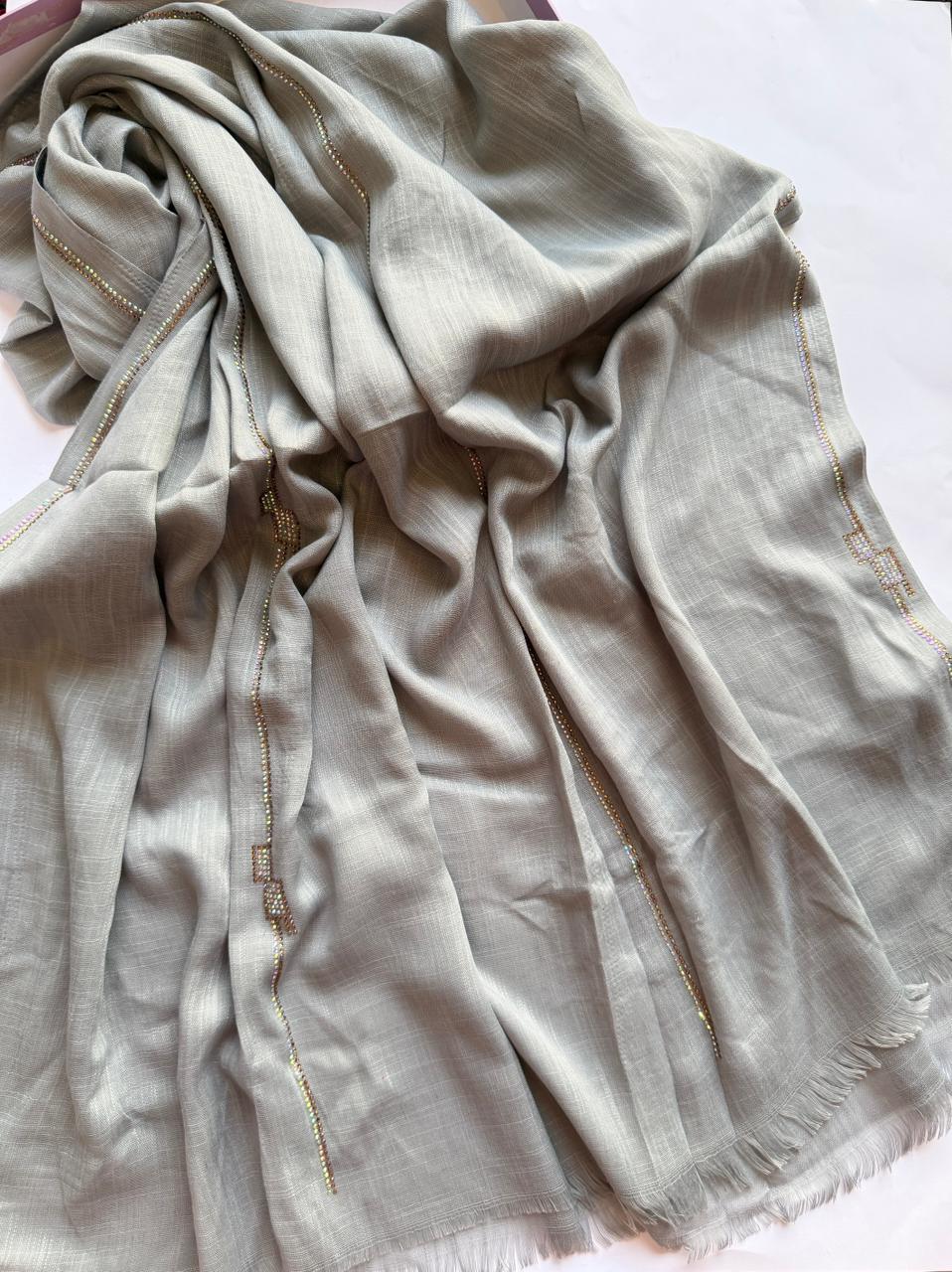 Light grey Turkish lawn hijab with crystals soft lightweight lined modest scarf