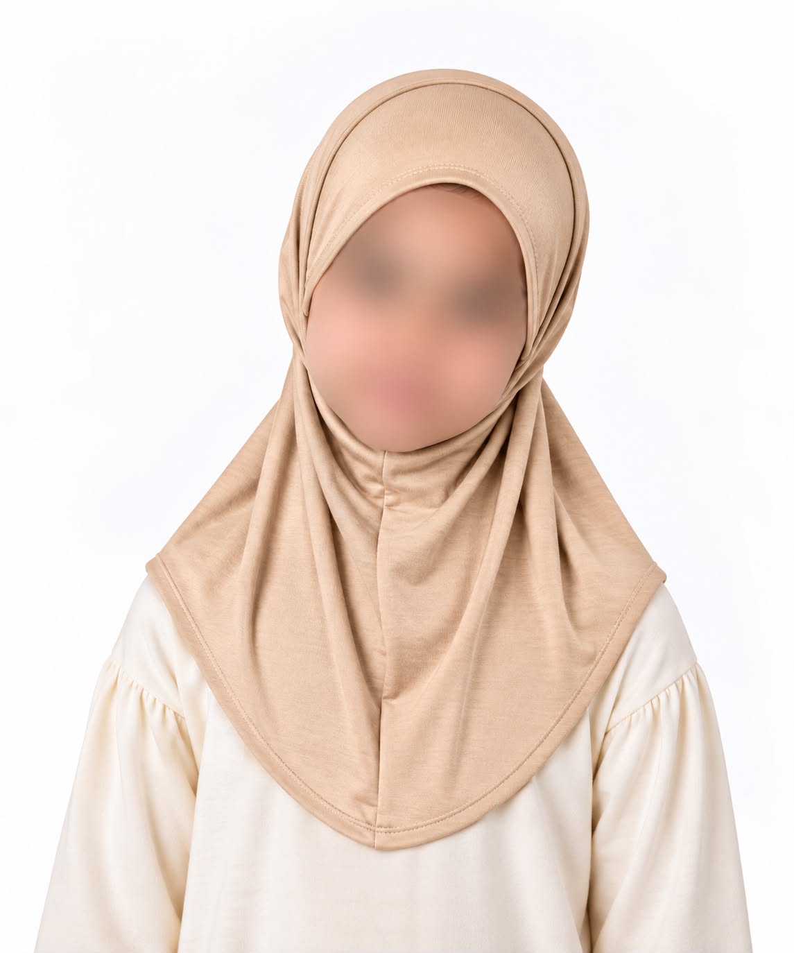 Skin colour kids jersey scarf for girls age 5-9 years in Pakistan with breathable soft fabric and modest half-body coverage.