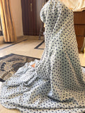 Sky blue kids namaz chaadar with printed design elastic chin and sleeves modest prayer dress for girls