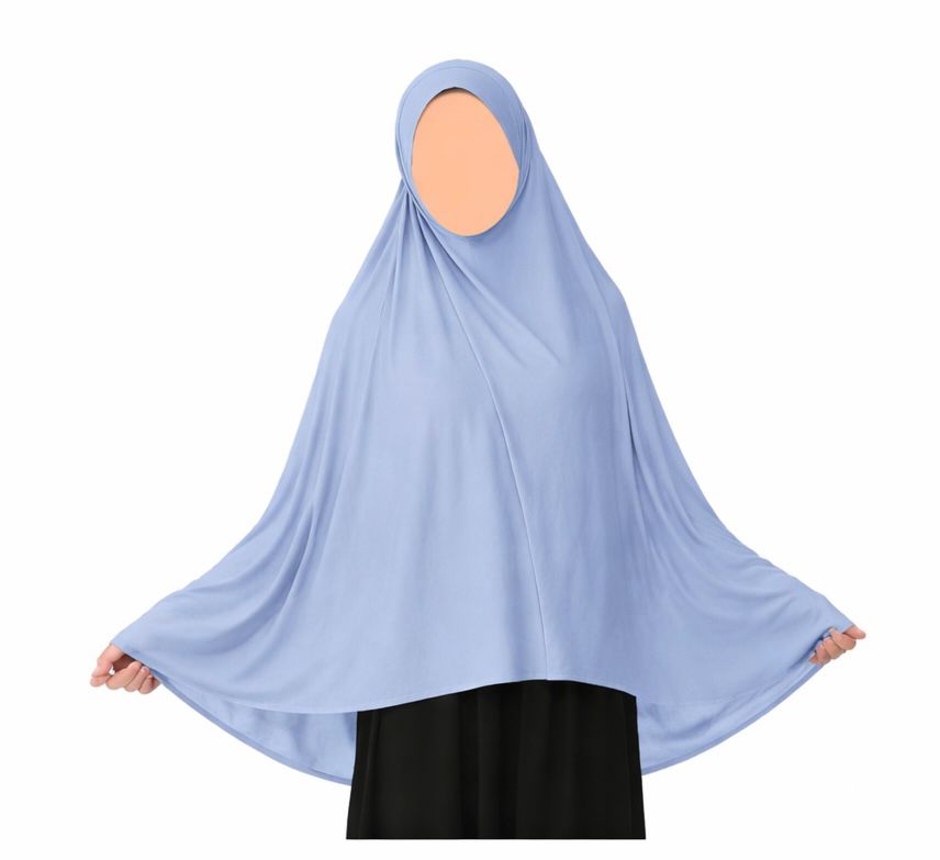 Sky blue teen khimar jersey prayer scarf anti slip good coverage modest hijab for namaz