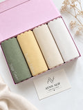 Ribbed Jersey Hijabs in Sage Green, Butter Yellow, Ivory and White by Aynn Alif Pakistan
