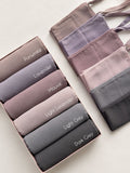 Chiffon georgette hijab and niqab set collection in Periwinkle, Lavender, Mauve, Light Lavender, Light Grey and Dark Grey shades.