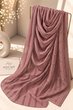 Tea pink crinkle chiffon georgette hijab with satin stripes and delicate stone-studded detailing by Aynn Alif.