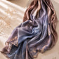 Aynn Alif printed modal lawn hijab in dusty rose, mauve and slate blue gradient print, extra-large breathable soft scarf for modest wear.