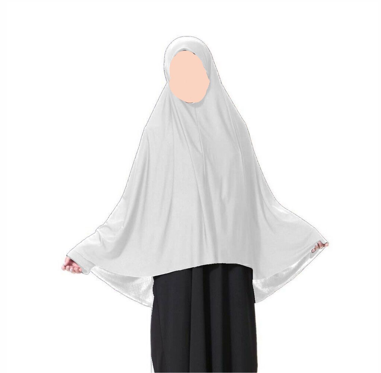 White teen half body khimar prayer scarf Pakistan jersey anti slip hijab