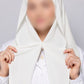 White instant chiffon georgette hijab with attached tube band and built-in magnet for effortless everyday styling.
