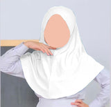 White kids jersey hijab scarf for girls age 5-9 years in Pakistan with soft breathable jersey fabric and modest coverage.