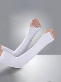 White thumbhole arm sleeves jersey fabric
