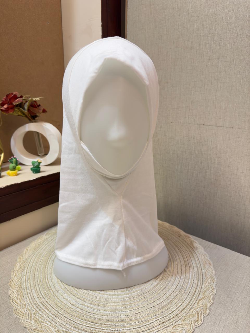 White ninja cap for hijab, full coverage undercap for light colored scarves