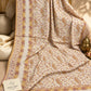 Yellow and berry red Kashmiri Kani shawl with an ivory base, intricate paisley motifs, delicate floral patterns and decorative borders by Aynn Alif Pakistan